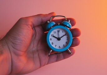 Main tendue reveil bleu clair lumieres chaudes