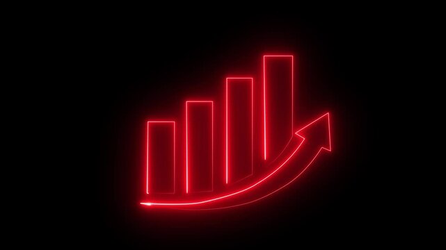Neon business graph animation increased. Abstract neon line business graph animation. Abstract business growth and start up business concept ,growth concept royal neon line moving.