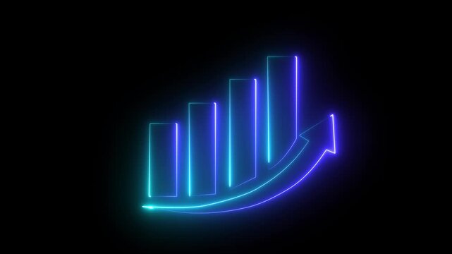 Neon business graph animation increased. Abstract neon line business graph animation. Abstract business growth and start up business concept ,growth concept royal neon line moving.