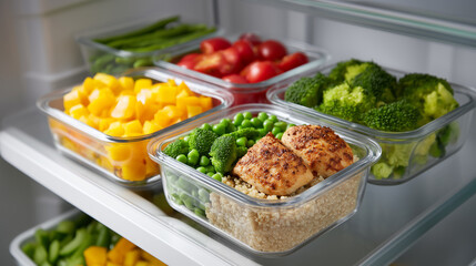 Clean eating with balanced meal portions in fridge