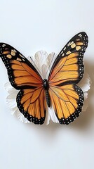 Isolated on white vibrant monarch butterfly with open wings high detail realistic photo style