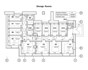 Vector architectural project of a building floor plan layout of storage rooms