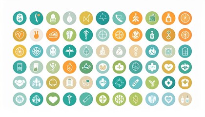 Colorful Health and Wellness Icons Set Medical Fitness and Lifestyle Symbols