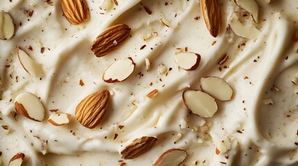 8. Close-up of vanilla almond ice cream with sliced almonds on top, capturing the creamy texture