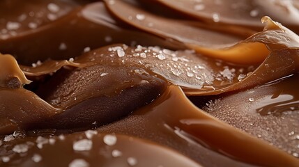 4. Macro view of salted chocolate caramel ice cream with caramel ribbons and sea salt