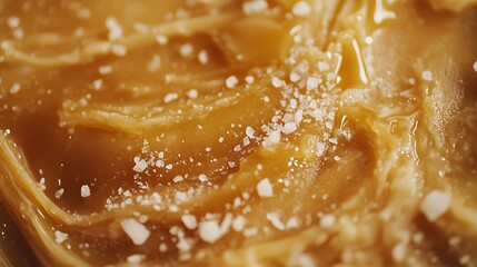 66. Close-up of sea salt caramel ice cream with a sprinkle of sea salt and caramel drizzle