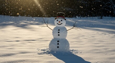 Fototapeta premium Snowman in Snowy Landscape