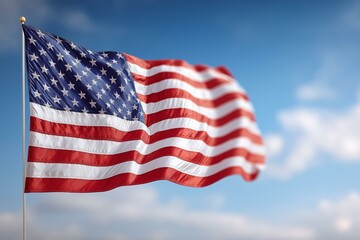 Fototapeta premium A vibrant American flag waving peacefully against a clear blue sky.