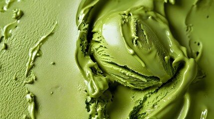 34. Macro view of green tea matcha ice cream with a vibrant green hue, highlighting its smooth texture