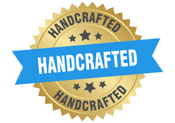 Obraz premium hand crafted. hand crafted round blue and gold label isolated on transparent background