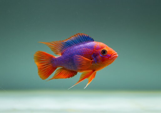 Poisson tropical couleurs vives fond bleu