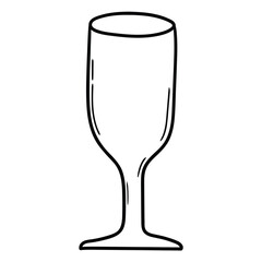 Hand drawn doodle empty champagne glass on white background.