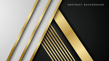 PrintAbstract premium geometric overlapping with gold striped lines overlay on dark background. Luxury and elegant background with copy space. Vector illustration