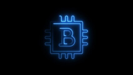 Glowing blue bitcoin symbol within a circuit board concept on black background
