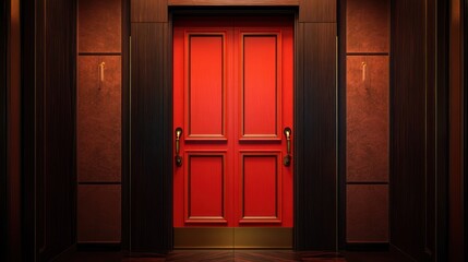 Red door, grand hotel lobby, evening