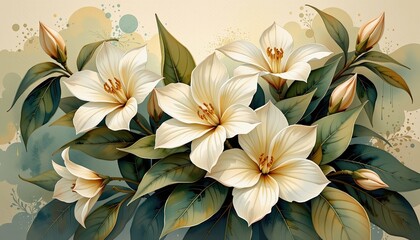 Fototapeta premium Elegant floral watercolor artwork nature environment botanical display serene viewpoint artistic concept