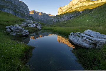 Serene Mountain Lake Reflection at Sunrise
