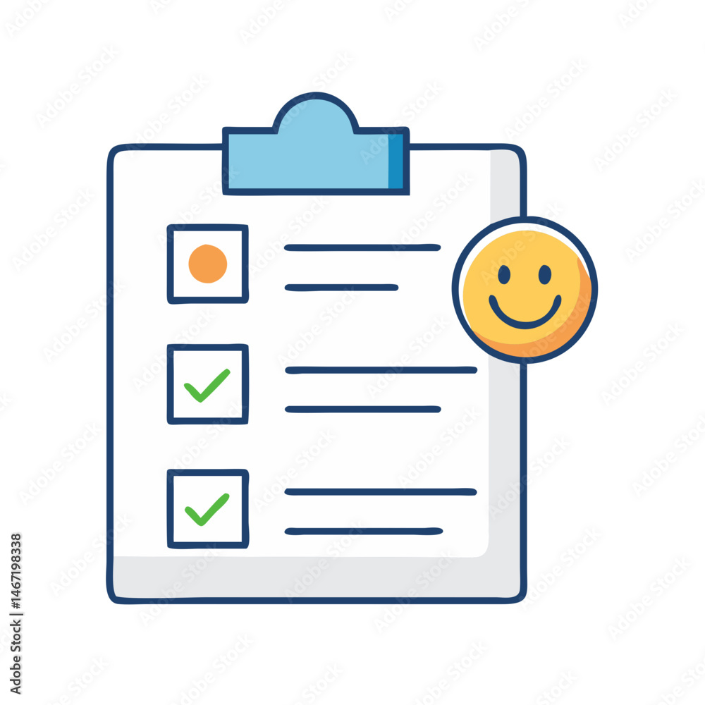 Poster checklist task management project planning to do list with check marks and happy face icon concept