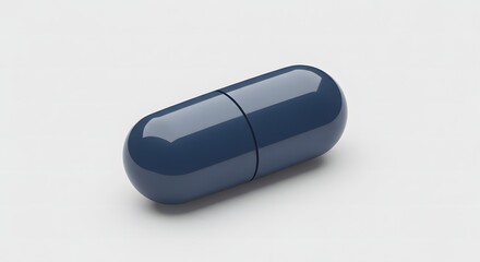 A stylish pill-shaped button in soft navy blue with thin edge and glossy finish, minimalist tech style, white background
