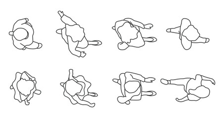 Set with people outlines isolated on white background. Girls and Mom walking. Top view. Vector illustration.	