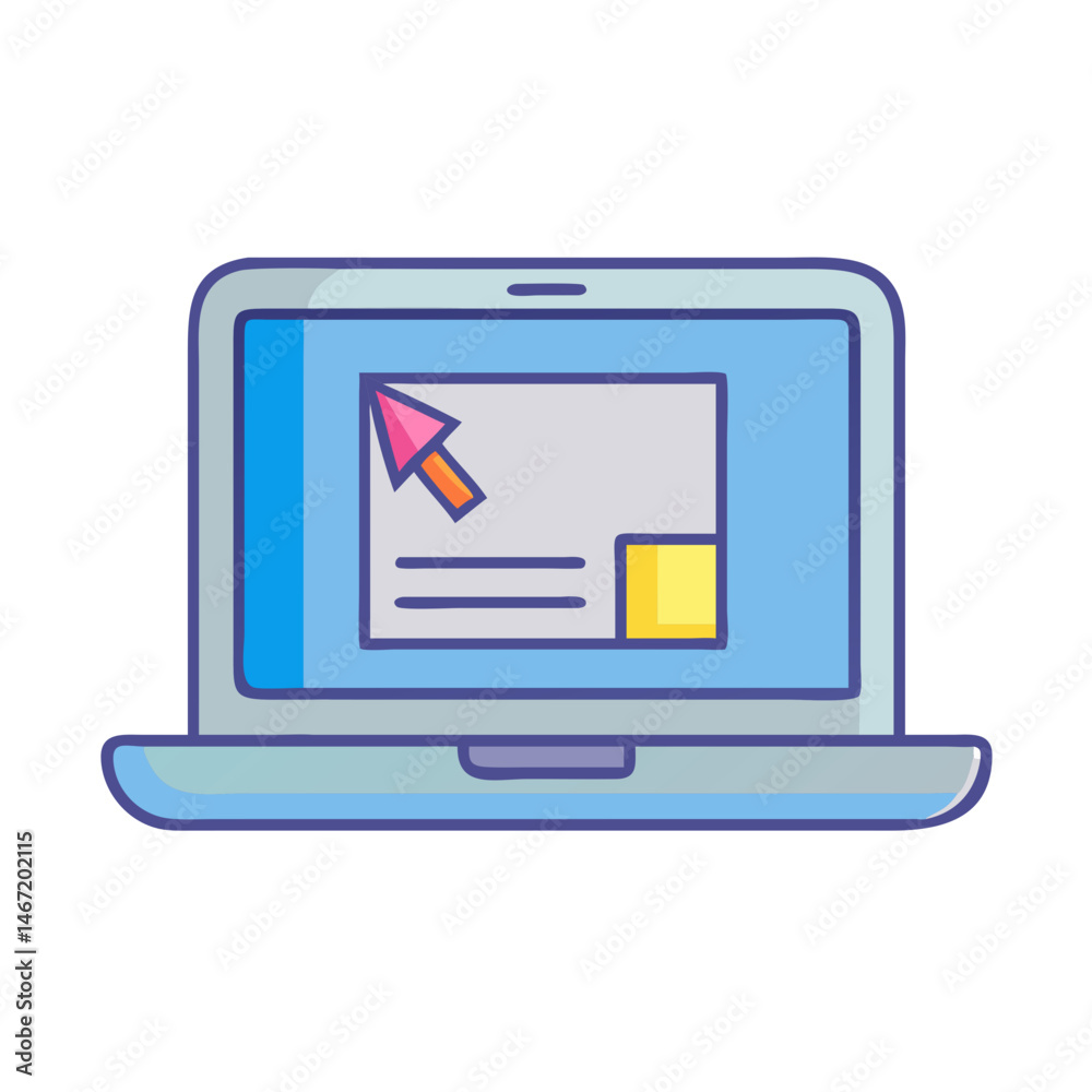 Poster laptop computer with cursor icon for website design and development vector illustration