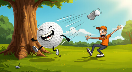 Mischievous Golf Ball Cartoon Escapade