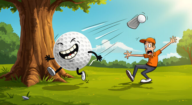Mischievous Golf Ball Cartoon Escapade