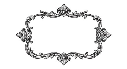 A vintage ornamental frame in hand drawn ink style, black and white, isolated on a white background
