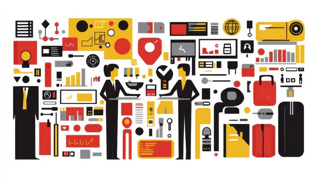 Corporate communication and collaboration concept with diverse business elements for modern digital marketing strategy visuals 110 characters