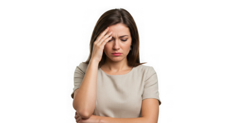 Woman with headache isolated on white background