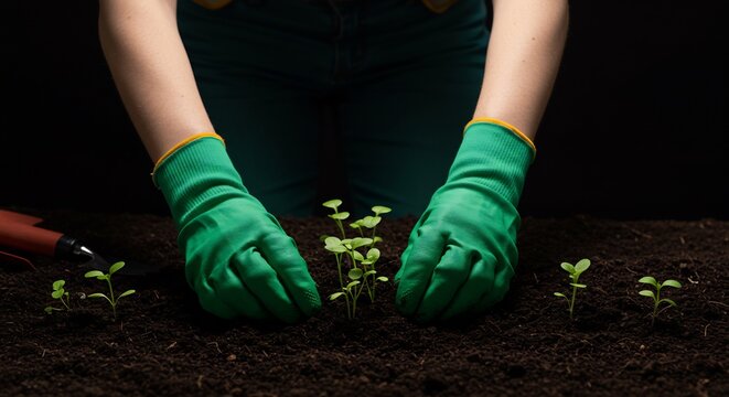 Mains plantant semis lumiere douce terre riche