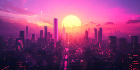 Pink City Sunset Skyline