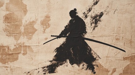 Minimalist Ink Painting of a Samurai with Katana