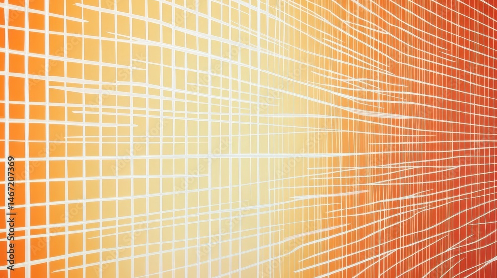 Poster abstract orange grid pattern with perspective and depth.