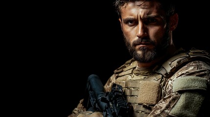Obraz premium Focused soldier in combat gear