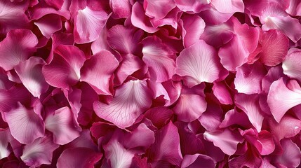 Fototapeta premium Delicate pink rose petals, close-up. Soft, vibrant petals arranged densely, showcasing texture and color