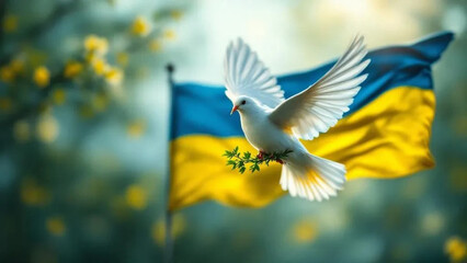 Dove of peace and Ukrainian flag