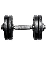 Naklejka premium A close-up shot showcases a well-worn, heavy dumbbell, highlighting its essential role in strength training and fitness.
