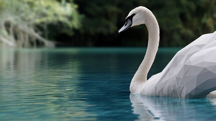 Obraz premium Low-poly swan on tranquil water