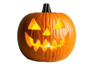 Fototapeta premium Illuminated Jack-o'-lantern Halloween Pumpkin Glowing in the Dark Night Festive Autumn Season Decoration