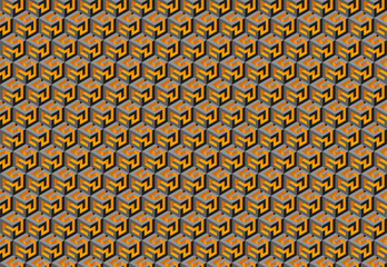 Intricate geometric pattern featuring repeating cubes in shades of orange and gray.  Creates a dynamic, almost threedimensional effect, perfect for backgrounds, textiles, or website design.