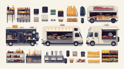 Food truck and market stall elements.