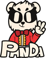 A fashionable panda with victory sign