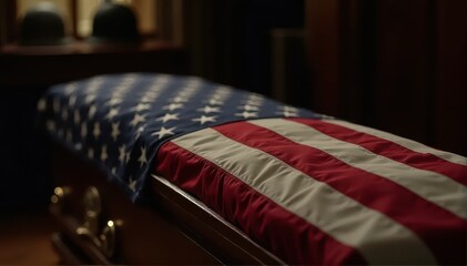 Naklejka premium American flag draped over wooden object symbolizing remembrance