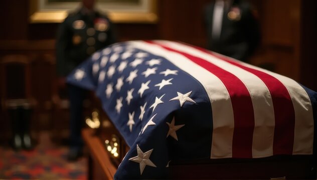 American flag draped casket ceremony