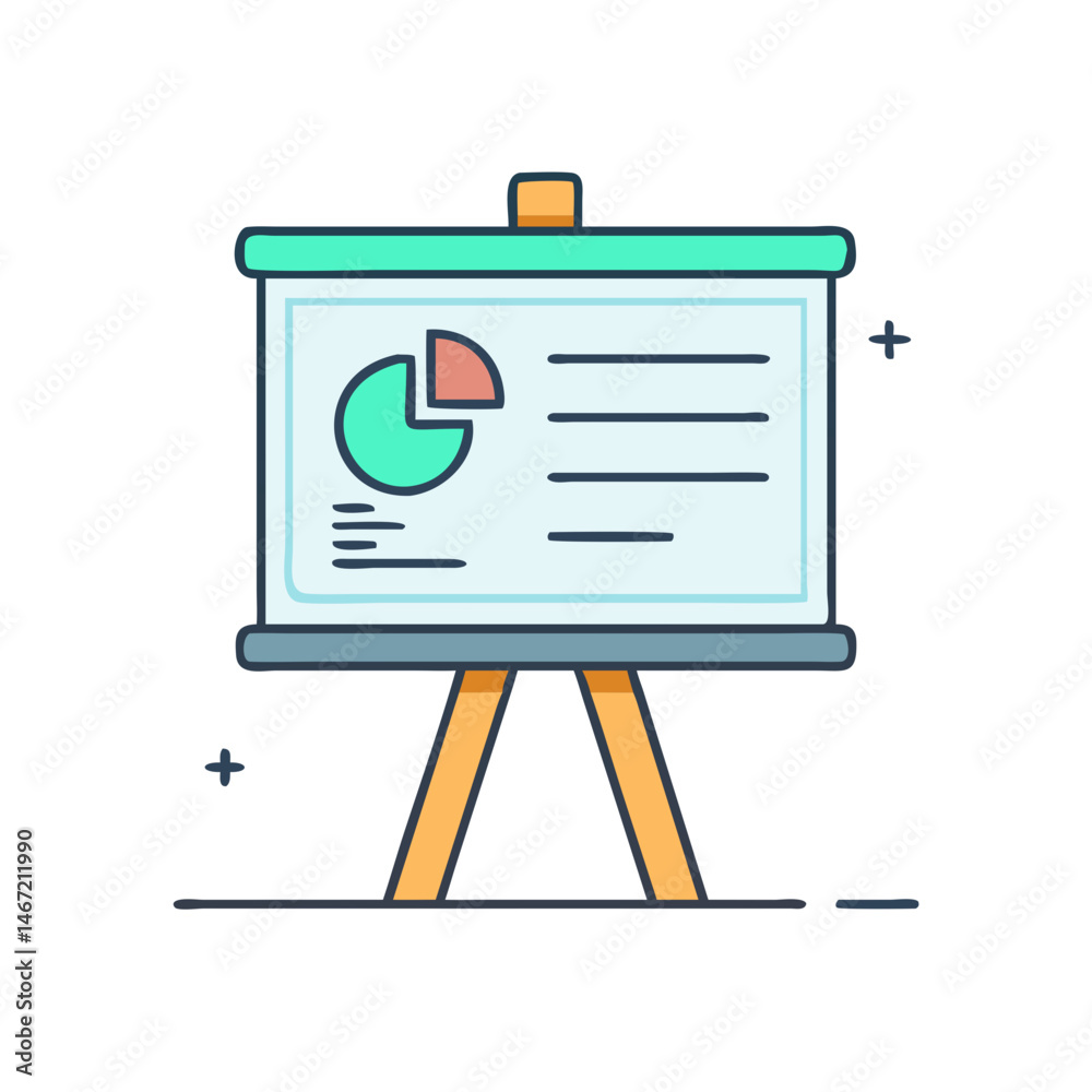 Poster presentation board with pie chart and data lines for business meeting and analysis report