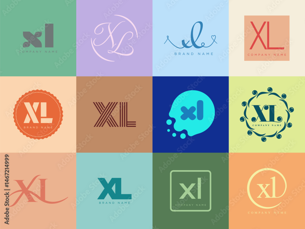 Fototapete xl logo company template. letter x and l logotype. set different classic serif lettering and modern 