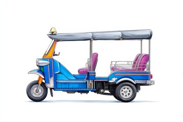 Fototapeta premium Watercolor Tuk-Tuk : Thai Transportation - Vibrant watercolor painting of a classic blue tuk-tuk, symbolizing travel, adventure, culture, freedom, and Southeast Asia