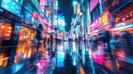 Futuristic Tokyo Street Glowing with Neon Reflections