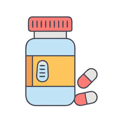 Medicine bottle with pills vector illustration for healthcare and medical concepts and treatments